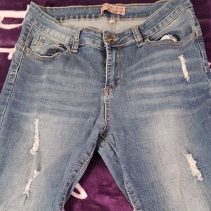 Wax Jean Women's Light Blue Distressed Skinny Jeans Booty Lift 9 Sz